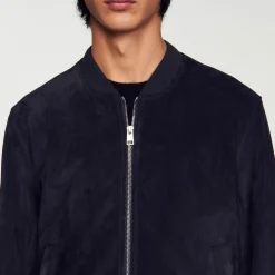 Cuirs|Manteaux & Blousons*SANDRO Blouson En Cuir Suédé Marine