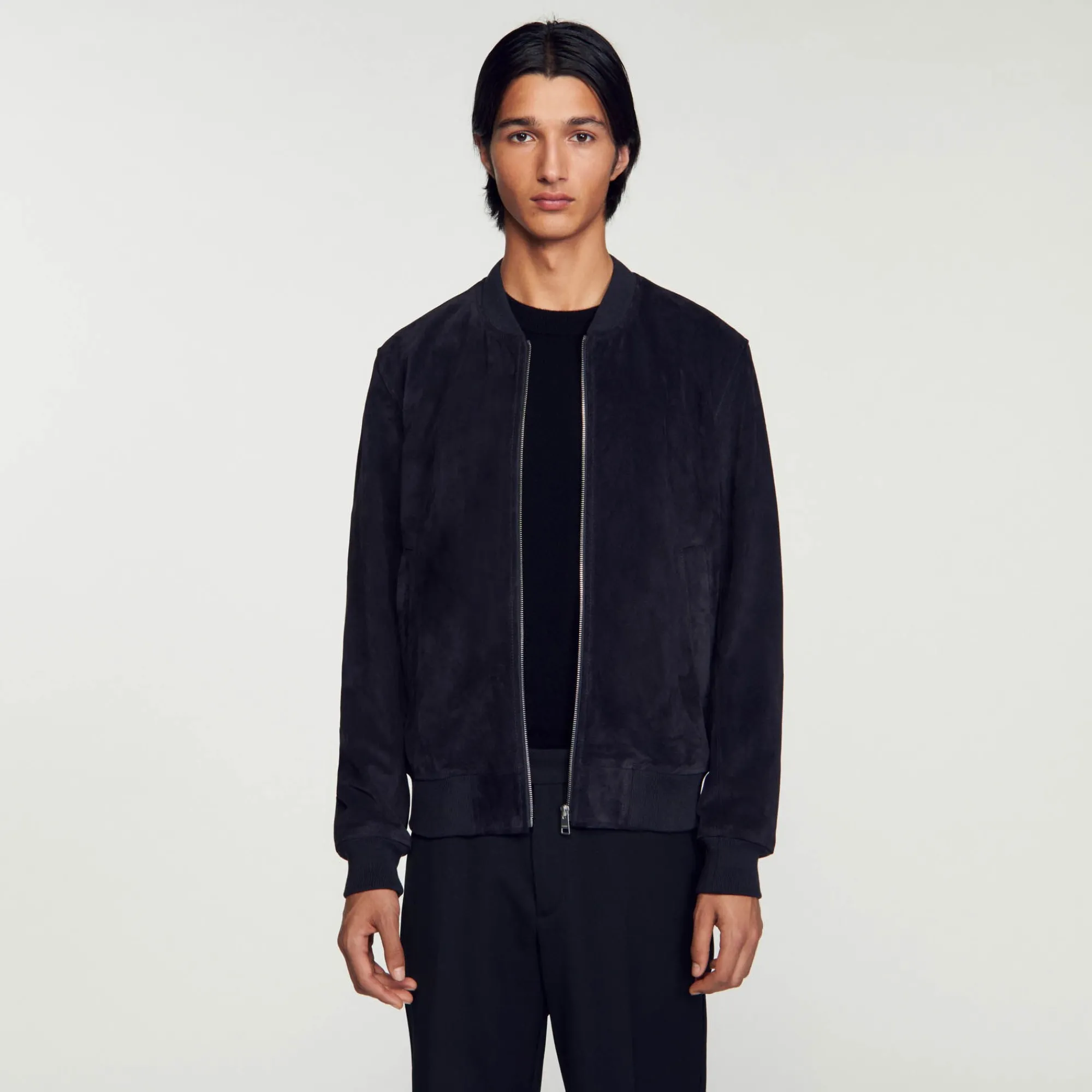 Cuirs|Manteaux & Blousons*SANDRO Blouson En Cuir Suédé Marine