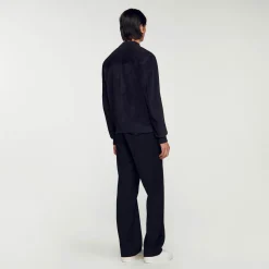 Cuirs|Manteaux & Blousons*SANDRO Blouson En Cuir Suédé Marine