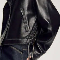 Blousons & Vestes*SANDRO Blouson En Cuir Vieilli Noir