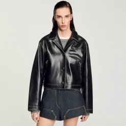Blousons & Vestes*SANDRO Blouson En Cuir Vieilli Noir