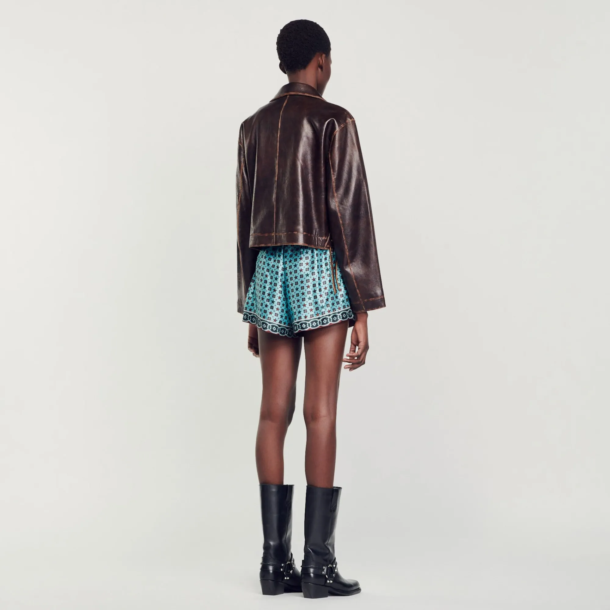 Blousons & Vestes*SANDRO Blouson En Cuir Vieilli Marron Foncé