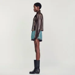 Blousons & Vestes*SANDRO Blouson En Cuir Vieilli Marron Foncé