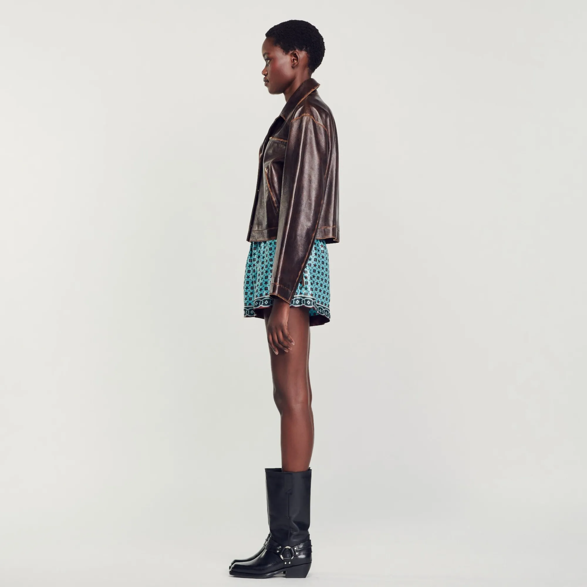 Blousons & Vestes*SANDRO Blouson En Cuir Vieilli Marron Foncé