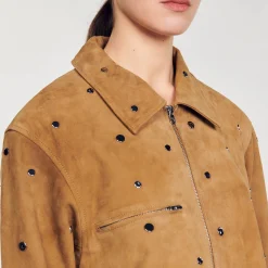 Blousons & Vestes*SANDRO Blouson En Daim Orné De Studs Camel
