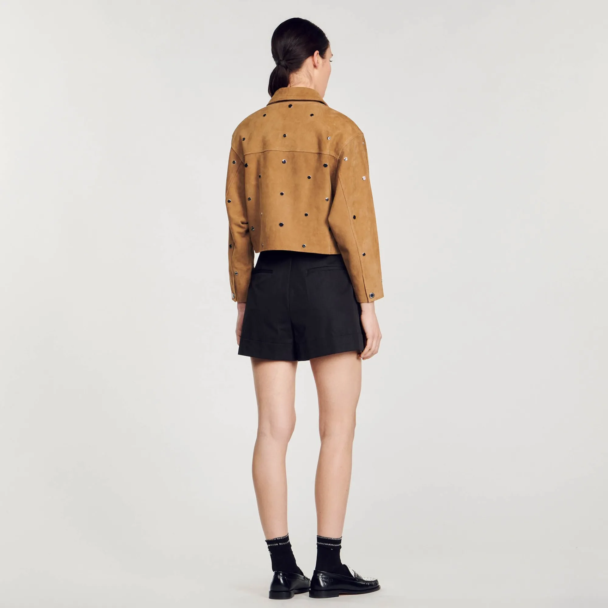 Blousons & Vestes*SANDRO Blouson En Daim Orné De Studs Camel