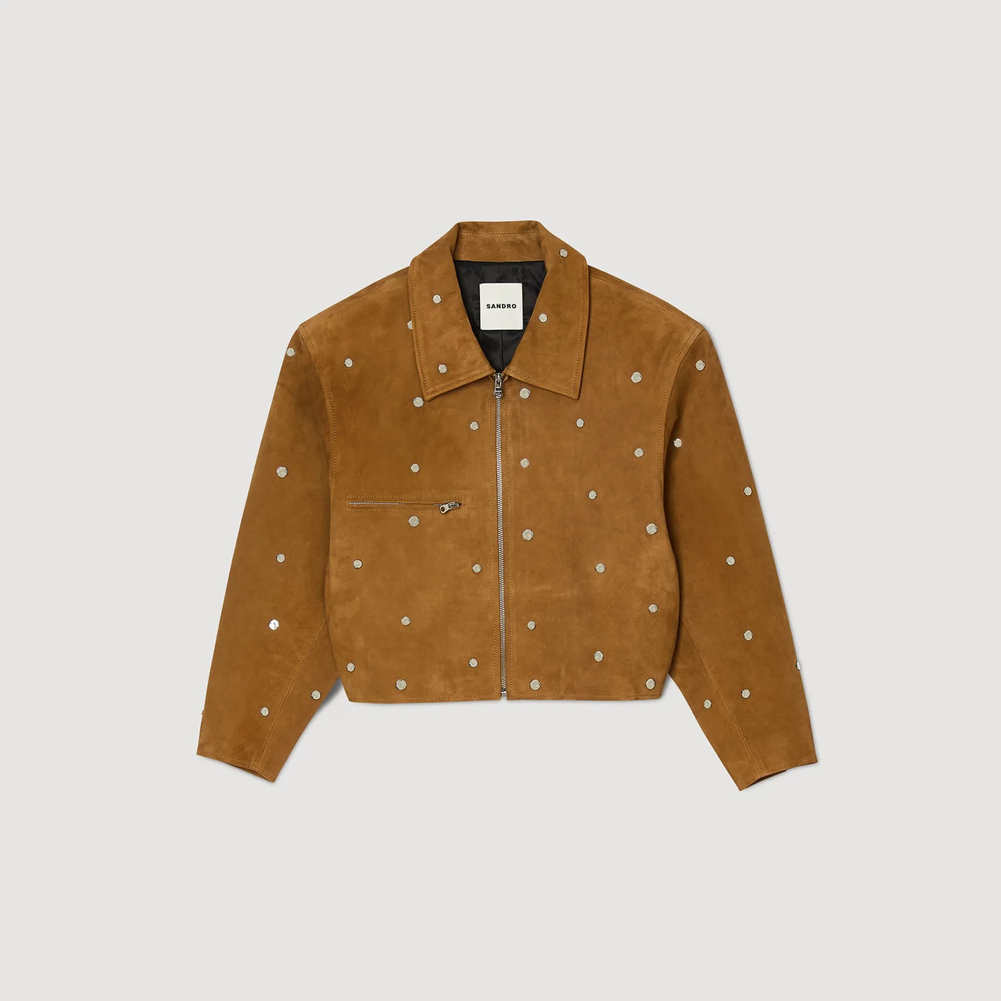 Blousons & Vestes*SANDRO Blouson En Daim Orné De Studs Camel