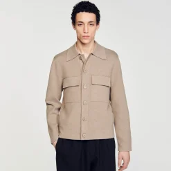 Pulls & Gilets*SANDRO Blouson En Maille Marron Clair