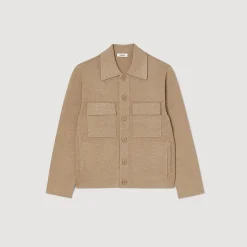Pulls & Gilets*SANDRO Blouson En Maille Marron Clair