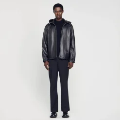 Cuirs|Manteaux & Blousons*SANDRO Blouson Oversize En Cuir Noir