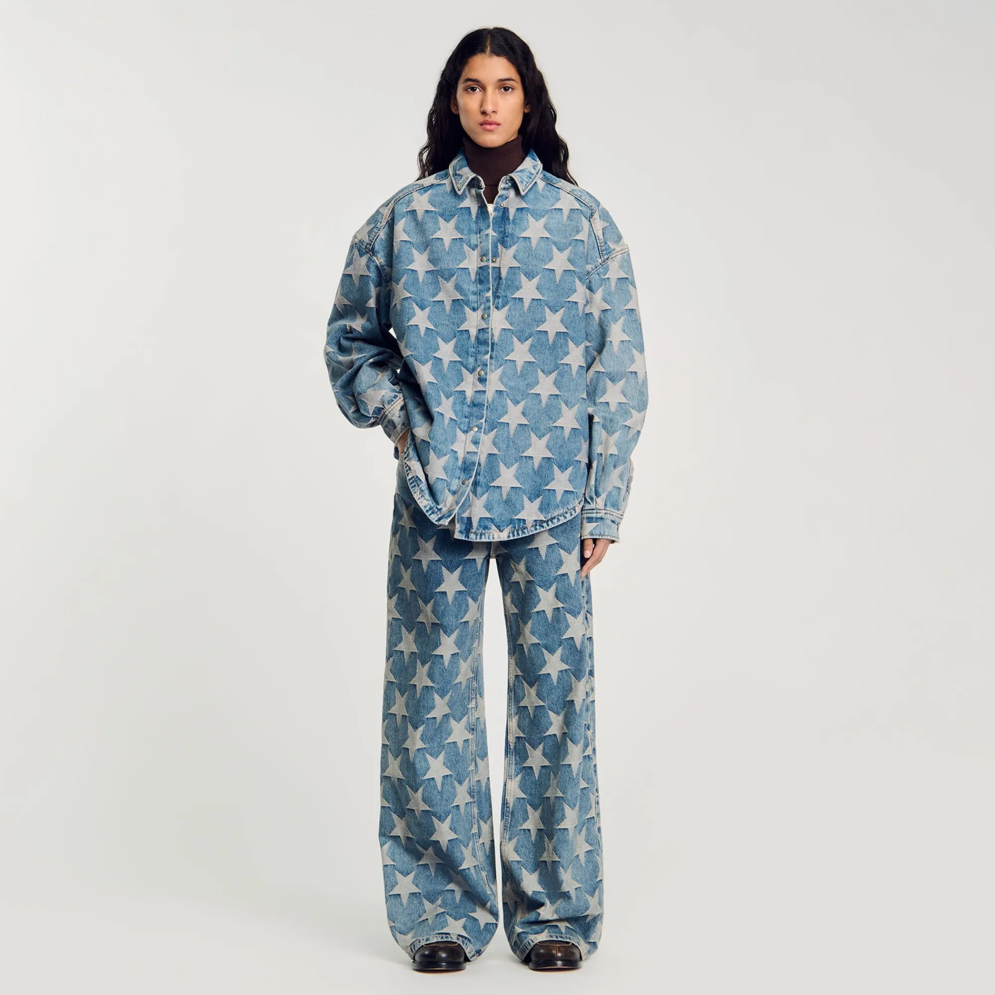 Ensembles|Blousons & Vestes*SANDRO Blouson Surchemise En Jean étoiles Bleu jean