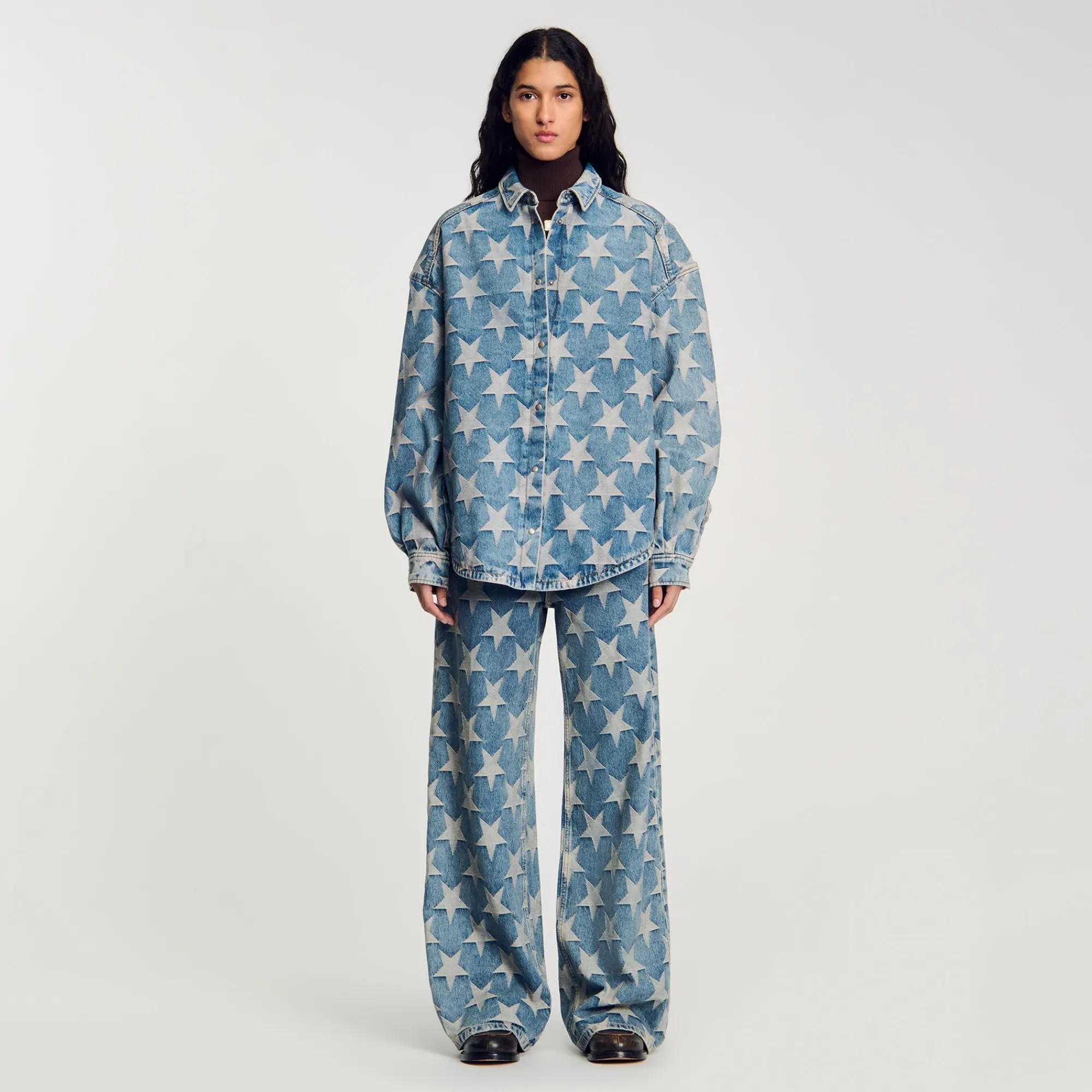 Ensembles|Blousons & Vestes*SANDRO Blouson Surchemise En Jean étoiles Bleu jean