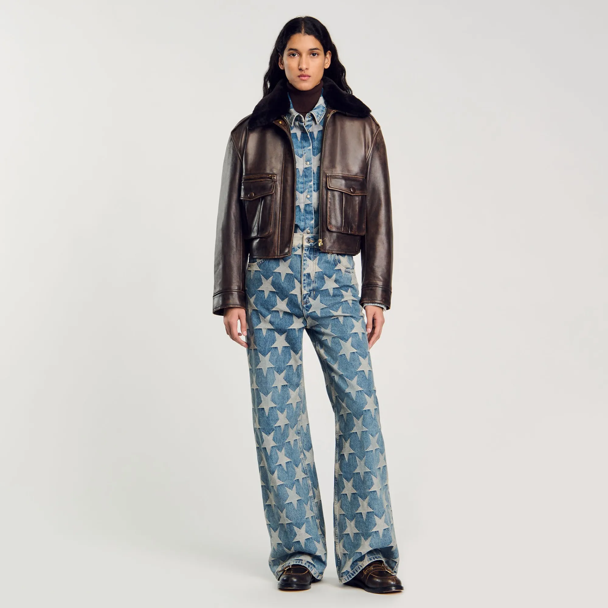 Ensembles|Blousons & Vestes*SANDRO Blouson Surchemise En Jean étoiles Bleu jean