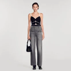 Tops & Chemises*SANDRO Body En Maille Bicolore Noir