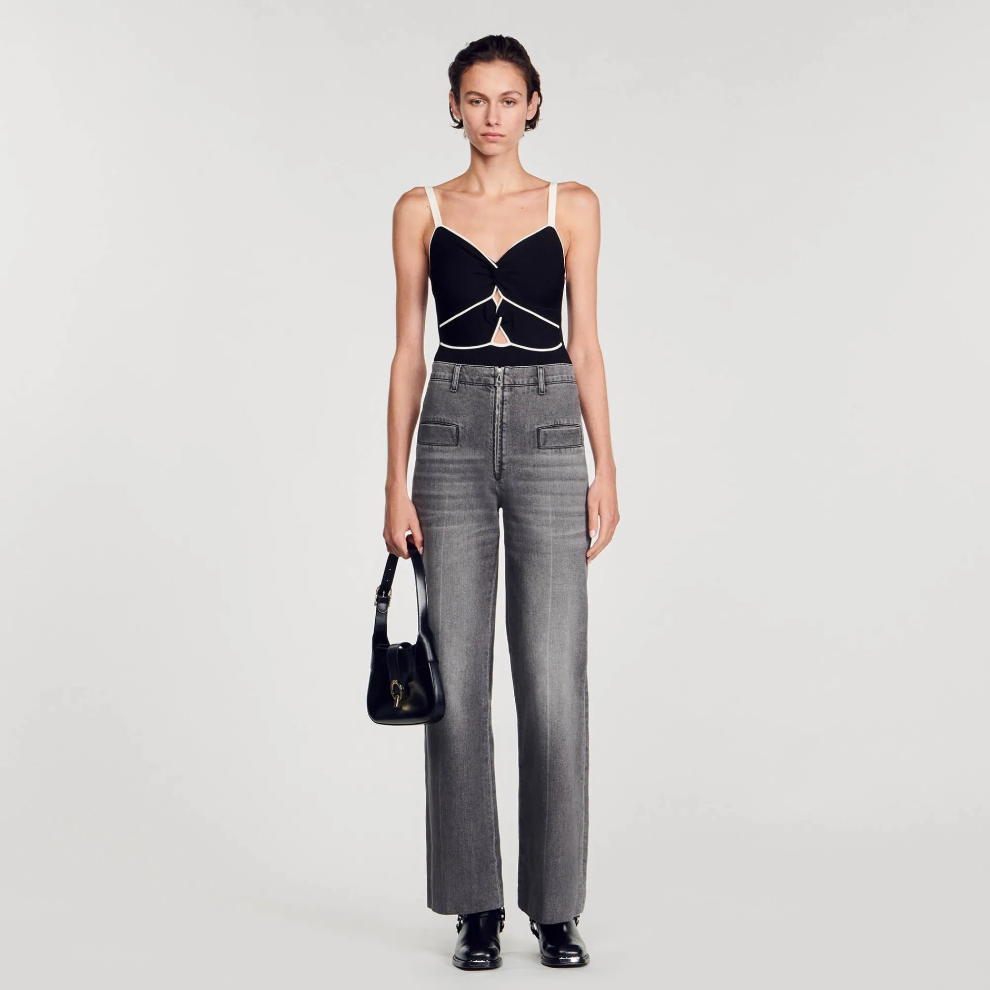 Tops & Chemises*SANDRO Body En Maille Bicolore Noir