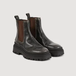 Bottines*SANDRO Boots Chelsea En Cuir Craquelé Noir