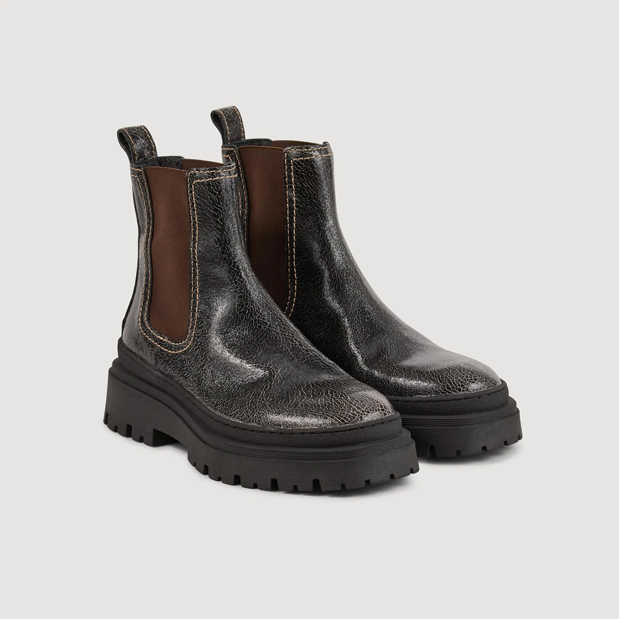 Bottines*SANDRO Boots Chelsea En Cuir Craquelé Noir