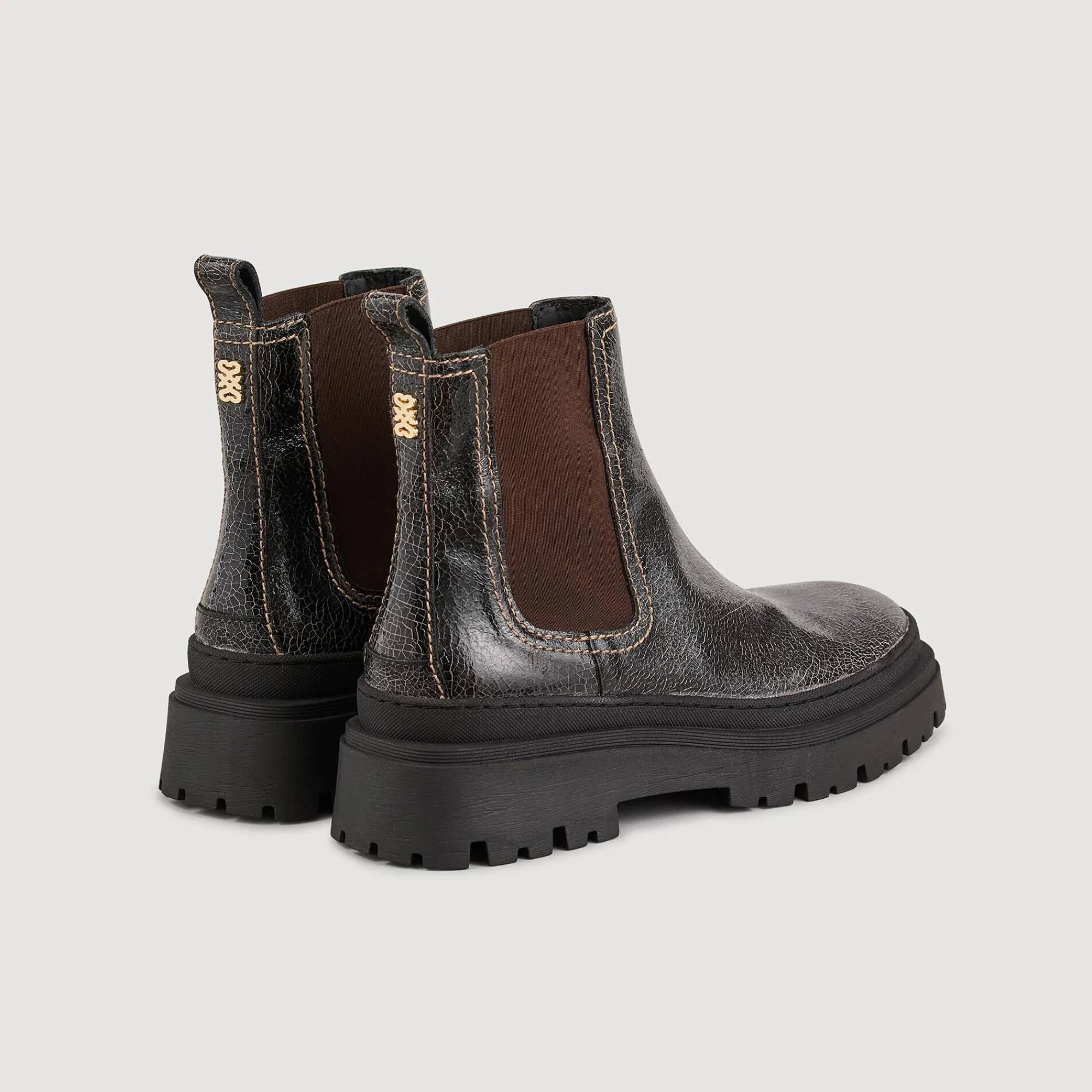Bottines*SANDRO Boots Chelsea En Cuir Craquelé Noir