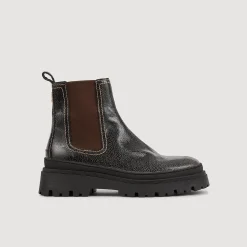 Bottines*SANDRO Boots Chelsea En Cuir Craquelé Noir