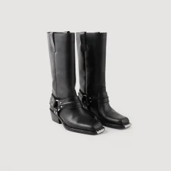 Bottines*SANDRO Bottes Biker En Cuir Noir