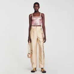 Pulls & Cardigans*SANDRO Brassière Courte Ornée De Perles Rose