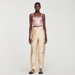 Pulls & Cardigans*SANDRO Brassière Courte Ornée De Perles Rose