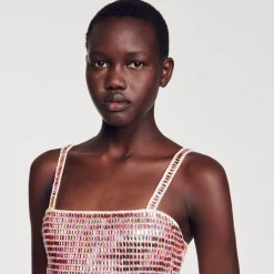 Pulls & Cardigans*SANDRO Brassière Courte Ornée De Perles Rose