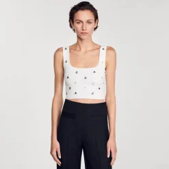Ensembles|Pulls & Cardigans*SANDRO Brassière En Maille Ornée De Charms blanc
