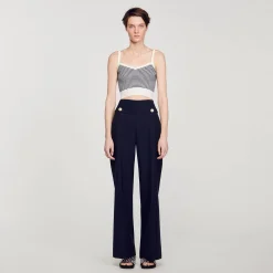 Ensembles|Pulls & Cardigans*SANDRO Brassière En Maille Rayée Ecru / Bleu