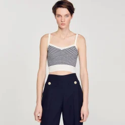 Ensembles|Pulls & Cardigans*SANDRO Brassière En Maille Rayée Ecru / Bleu