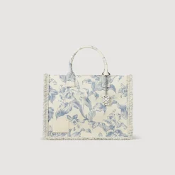 Sacs Cabas|Sacs Porté Épaule*SANDRO Cabas Kasbah En Toile Imprimée Ecru / Bleu