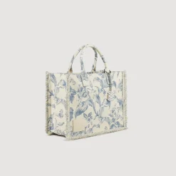 Sacs Cabas|Sacs Porté Épaule*SANDRO Cabas Kasbah En Toile Imprimée Ecru / Bleu