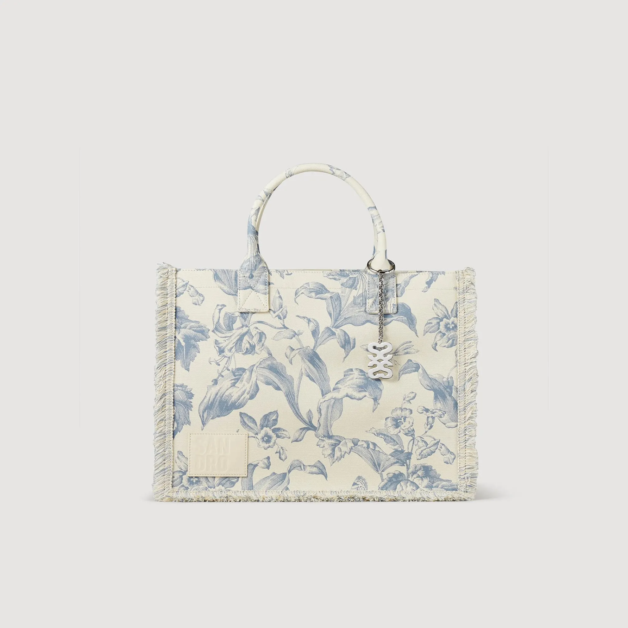 Sacs Cabas|Sacs Porté Épaule*SANDRO Cabas Kasbah En Toile Imprimée Ecru / Bleu