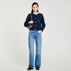 Pulls & Cardigans*SANDRO Cardicoat à Col Volanté Amovible Bleu marine