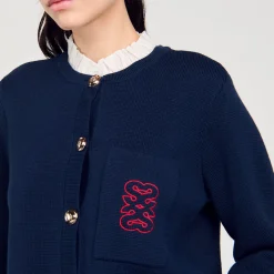 Pulls & Cardigans*SANDRO Cardicoat à Col Volanté Amovible Bleu marine