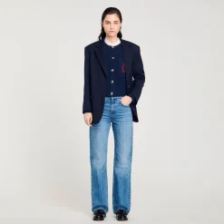 Pulls & Cardigans*SANDRO Cardicoat à Col Volanté Amovible Bleu marine