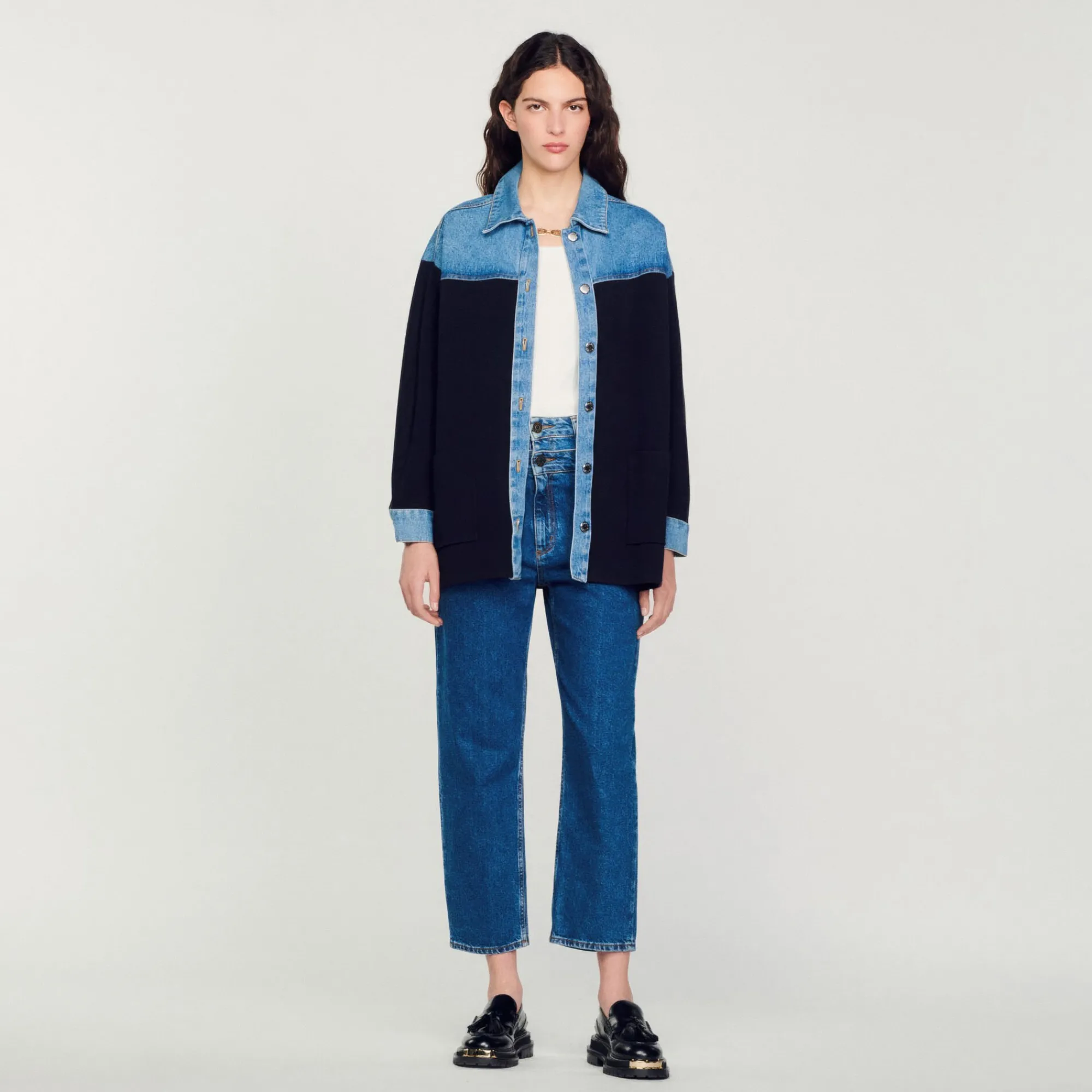 Pulls & Cardigans*SANDRO Cardicoat Bi-matière Esprit Veste Deep Navy