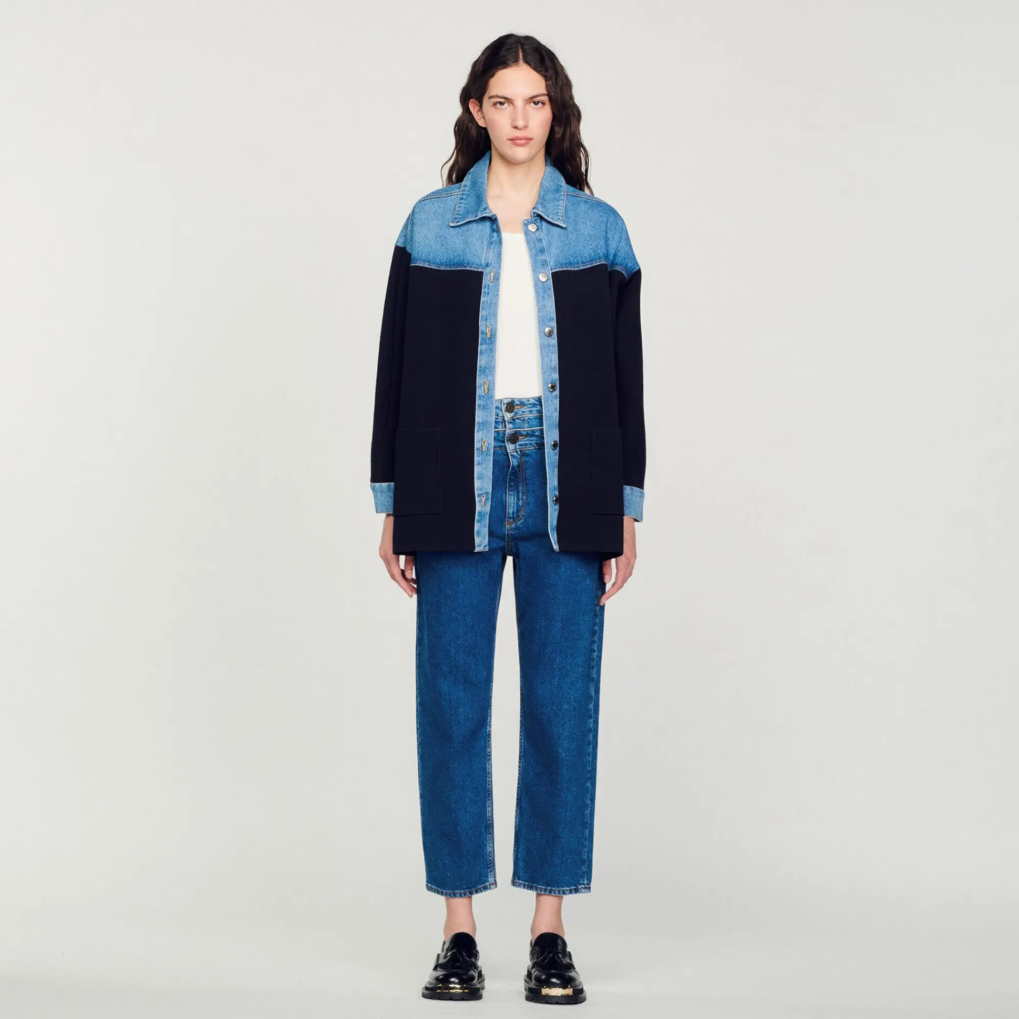 Pulls & Cardigans*SANDRO Cardicoat Bi-matière Esprit Veste Deep Navy
