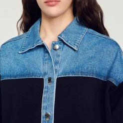 Pulls & Cardigans*SANDRO Cardicoat Bi-matière Esprit Veste Deep Navy