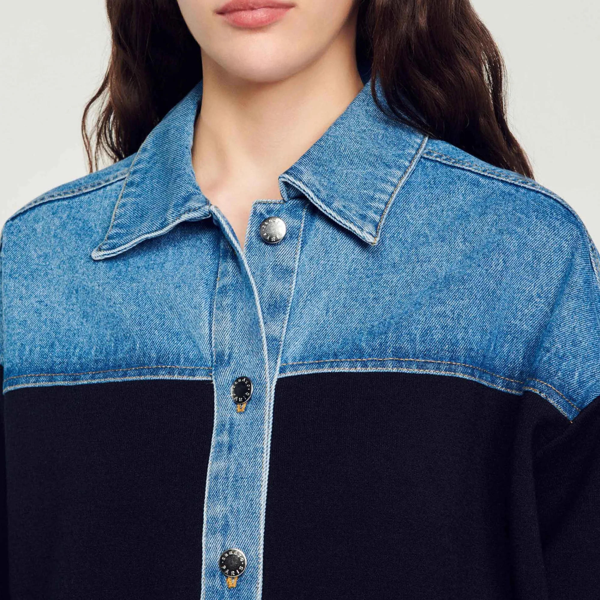 Pulls & Cardigans*SANDRO Cardicoat Bi-matière Esprit Veste Deep Navy