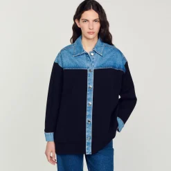 Pulls & Cardigans*SANDRO Cardicoat Bi-matière Esprit Veste Deep Navy