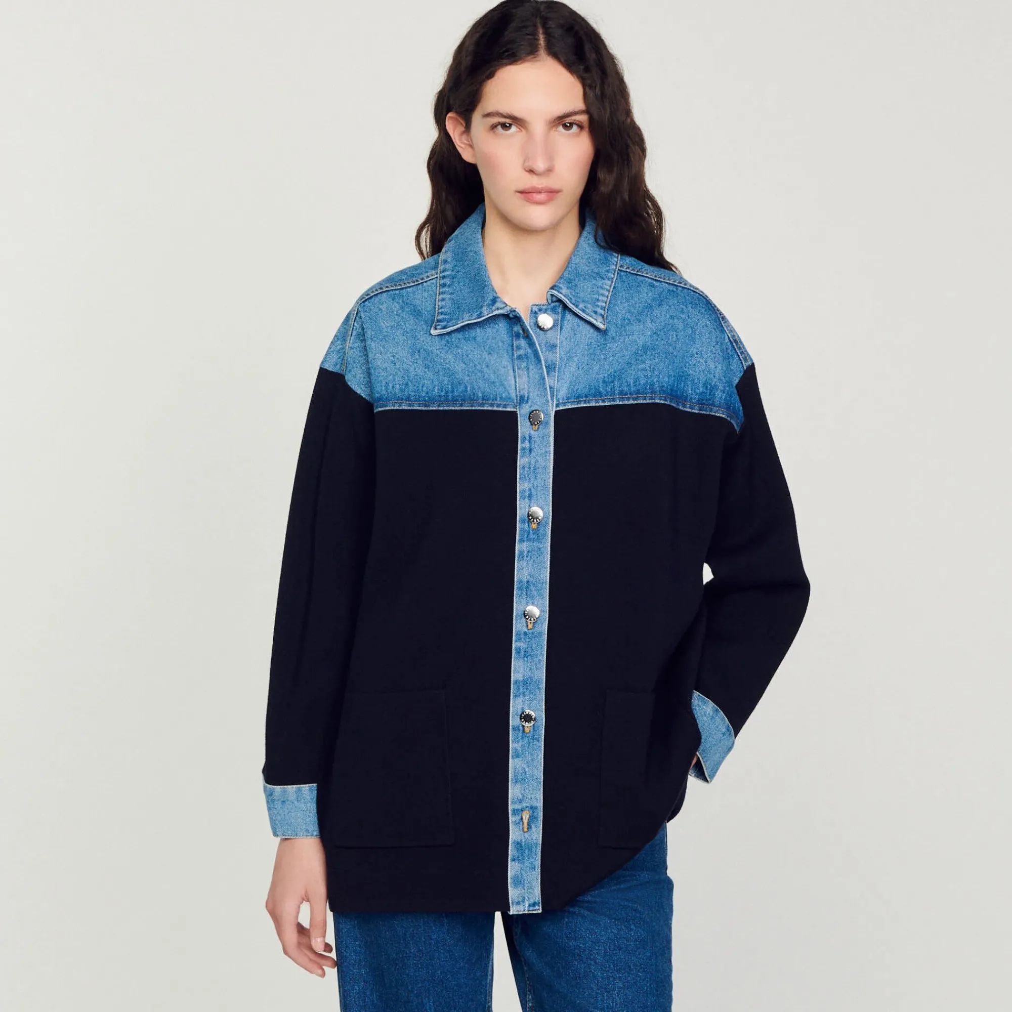 Pulls & Cardigans*SANDRO Cardicoat Bi-matière Esprit Veste Deep Navy