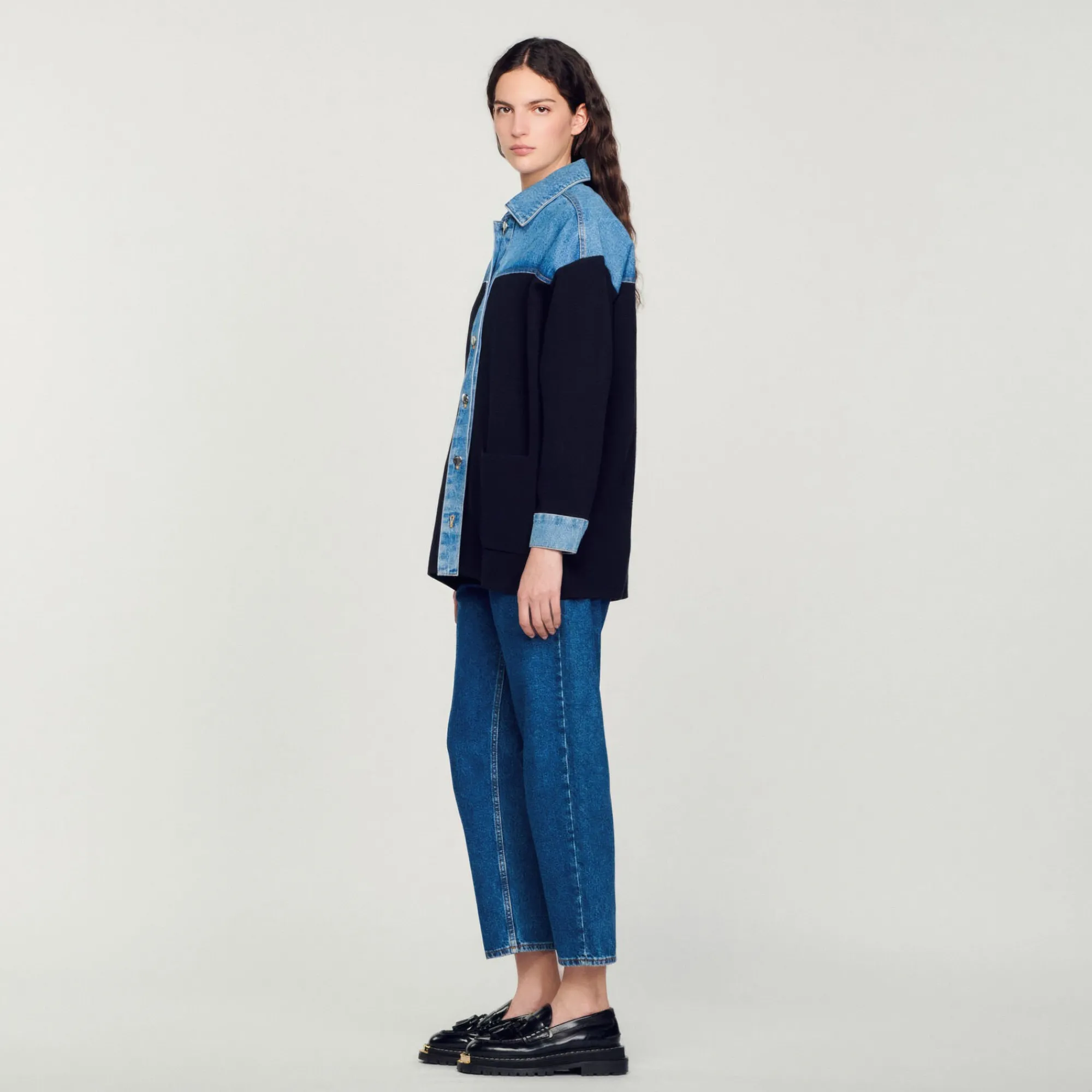 Pulls & Cardigans*SANDRO Cardicoat Bi-matière Esprit Veste Deep Navy