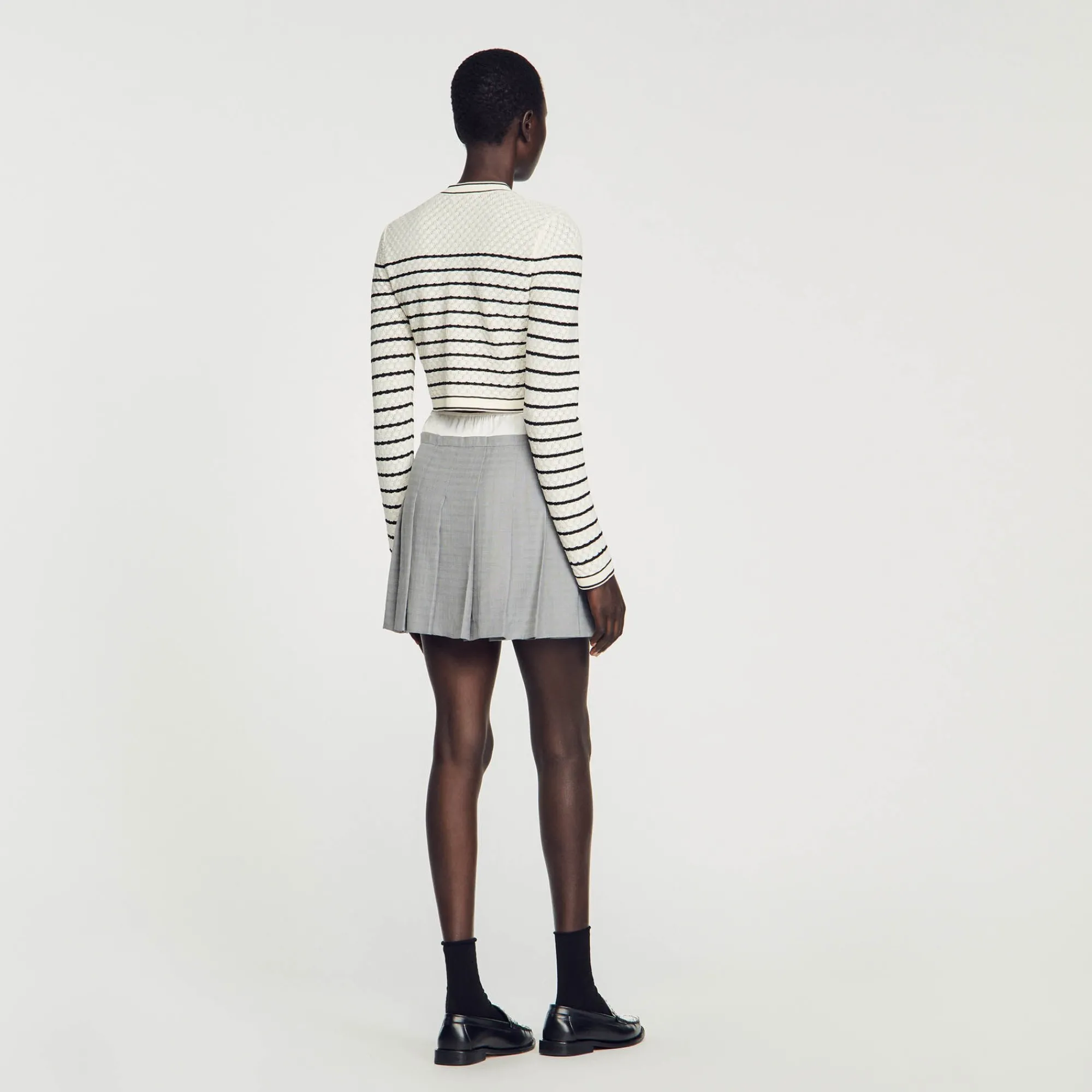 Ensembles|Pulls & Cardigans*SANDRO Cardicoat Court à Rayures Blanc / Noir