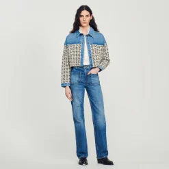 Pulls & Cardigans*SANDRO Cardicoat Court En Denim Bleu jean