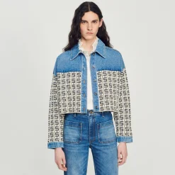 Pulls & Cardigans*SANDRO Cardicoat Court En Denim Bleu jean