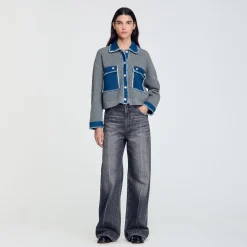 Pulls & Cardigans*SANDRO Cardicoat En Maille Et Jean Gris