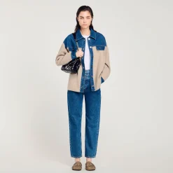 Pulls & Cardigans*SANDRO Cardicoat En Maille Et Jean Beige