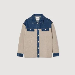 Pulls & Cardigans*SANDRO Cardicoat En Maille Et Jean Beige