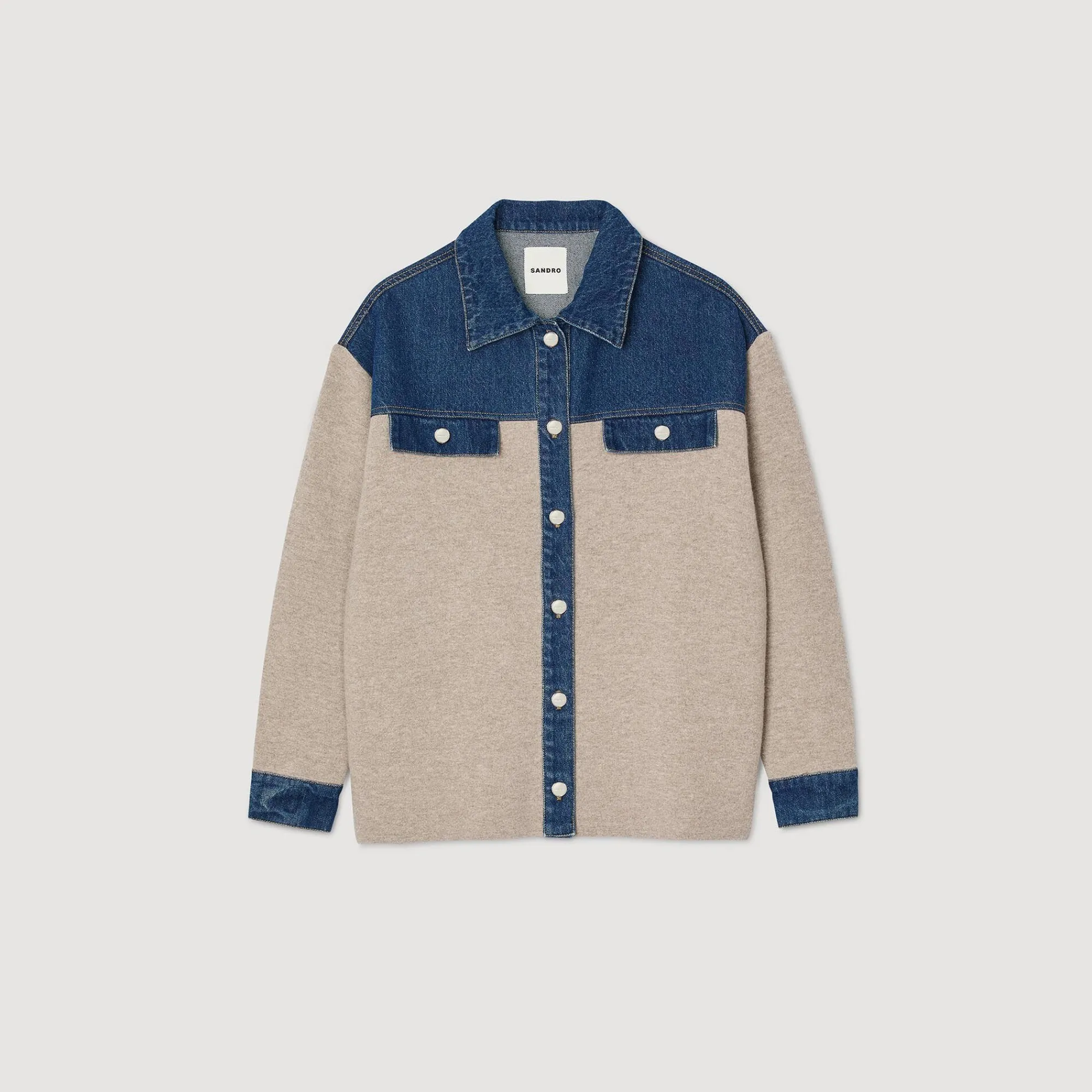 Pulls & Cardigans*SANDRO Cardicoat En Maille Et Jean Beige